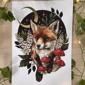 Midnight Fox Foiled Print