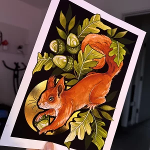 Red Squirrel Foiled Print