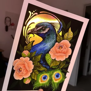 Peacock Foiled Print