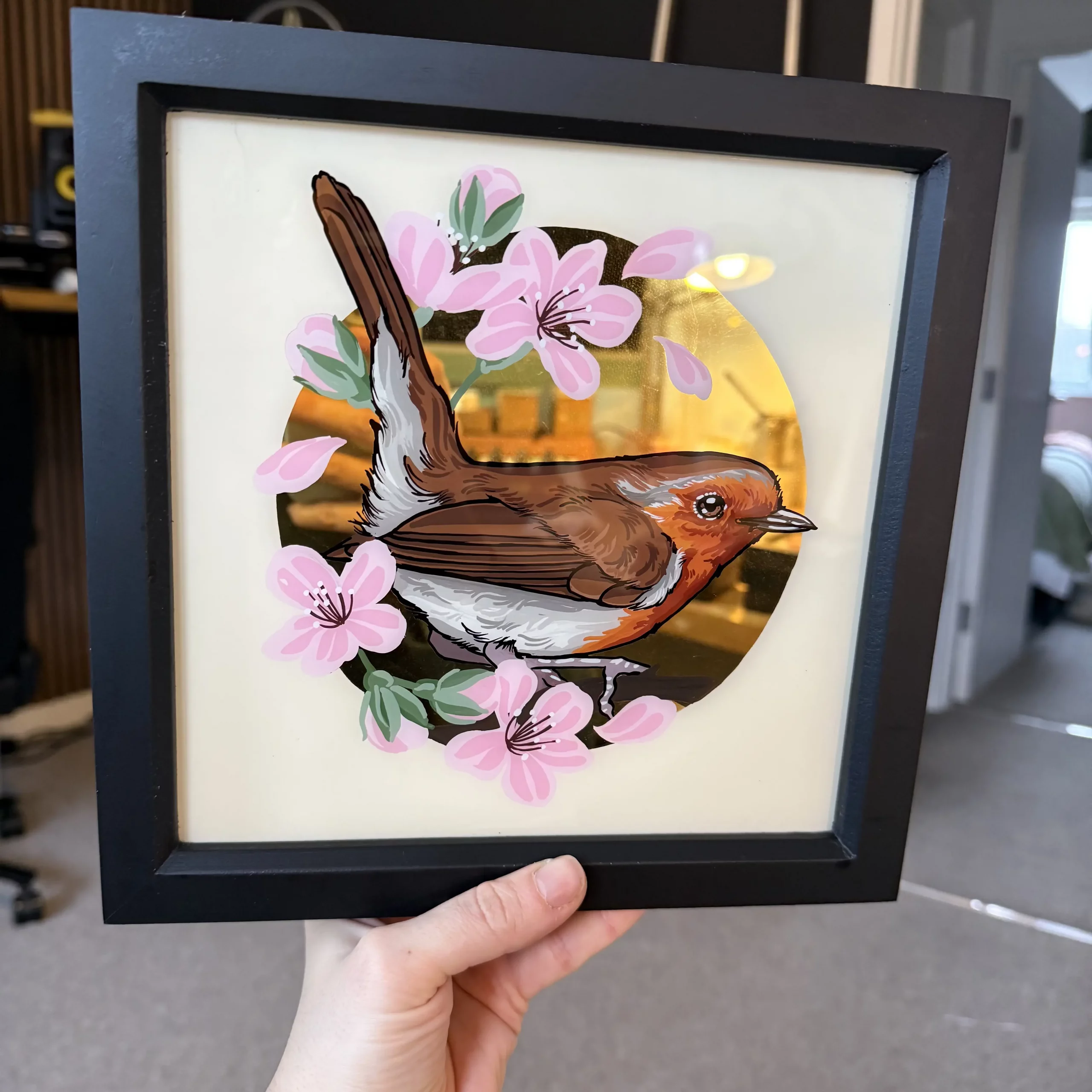 23ct Gold Gilded Glass Robin Sign