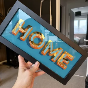 23ct Gold Gilded Glass Home Sign - Teal & Orange