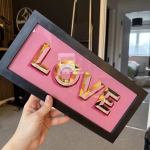 23ct Gold Gilded Glass Love Sign - Pink & Red