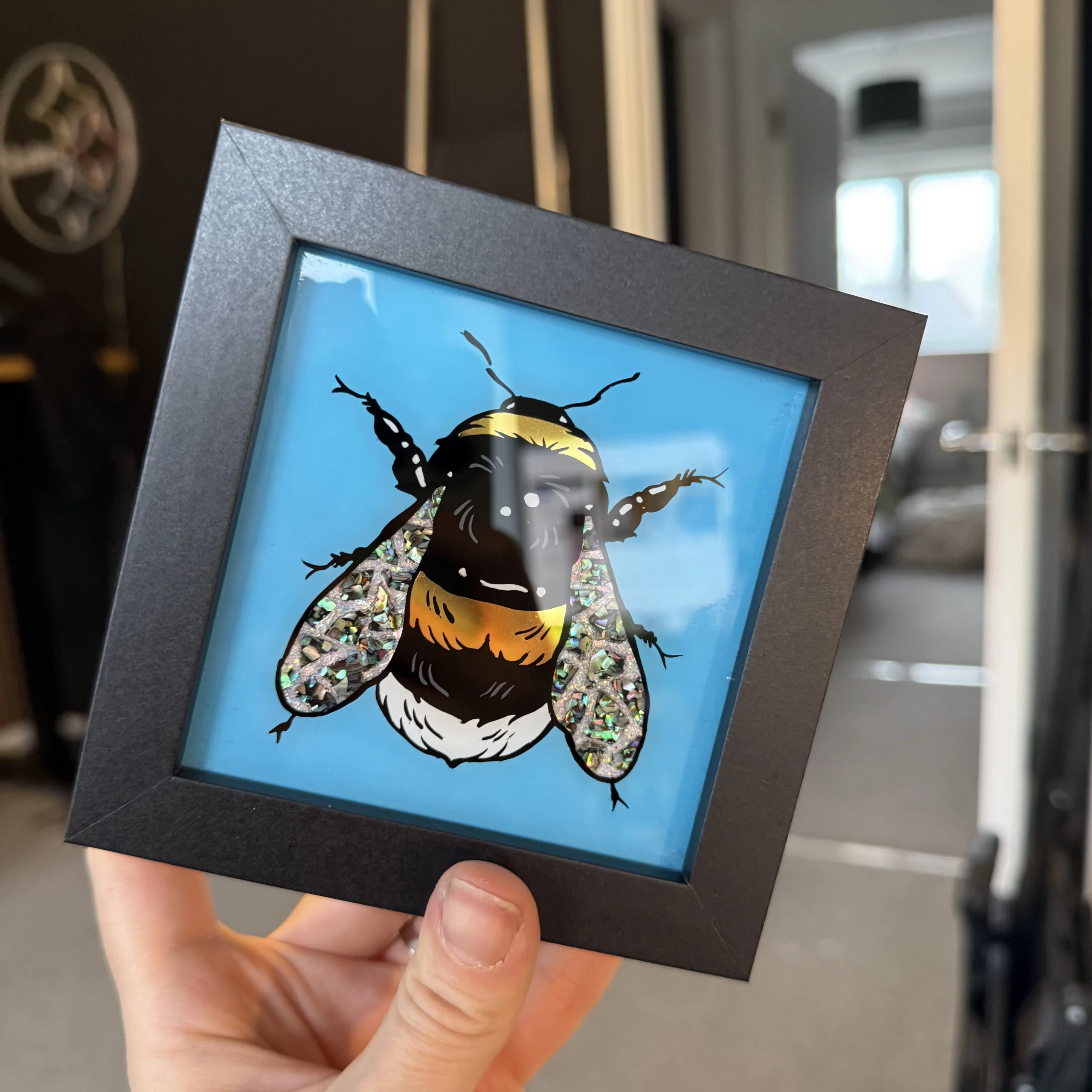 Gilded Glass Mini Bumblebee Frame - Sky Blue/Granite Wing